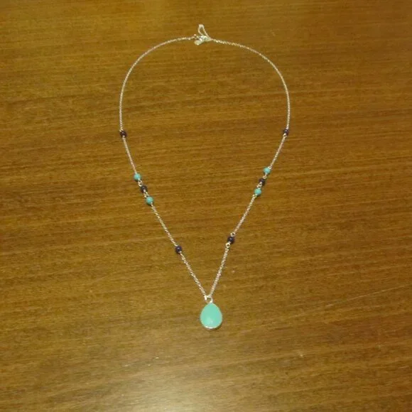 Turquiose and Blue Lapiz-Colored Sterling Silver Necklace - Picture 14 of 15